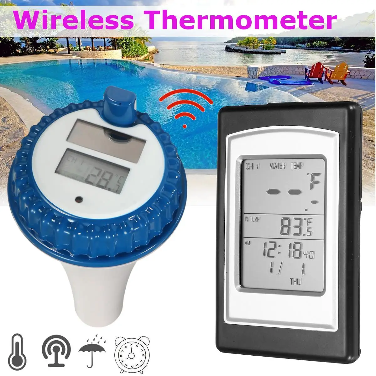 

Wireless Digital Swimming Pool Thermometer Receiver Launcher Waterproof Outdoor Indoor Pool SPA Tub Temperature Measure Gauge