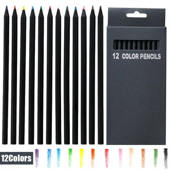 

12 Pcs/Set Luxury Black Wood Professional Drawing Color Pencils Student Sketching Color Pencil School Art Supplies Stationery