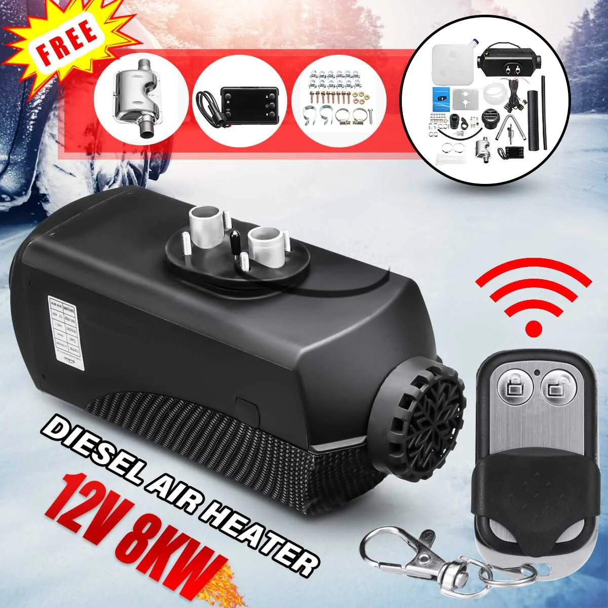 

12V 8000W 8KW Remote Control LCD Monitor Air Diesels Fuel Heater Car Heater w/Silencer Car Heater for RV Truck Boats Motorhome