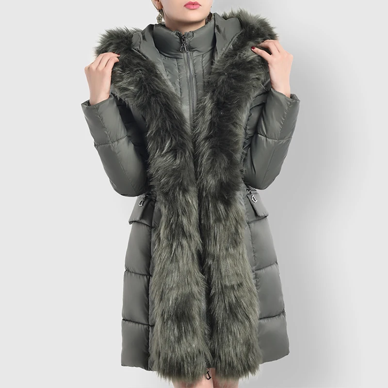 Outwear Plus Size Damen Winter Mantel Mit Daunenjacke Kapuze Parka Fashion Lange Verdicken Schwarzgraukhaki Kunstpelzkragen Wipalo Mantel XZOkuPi