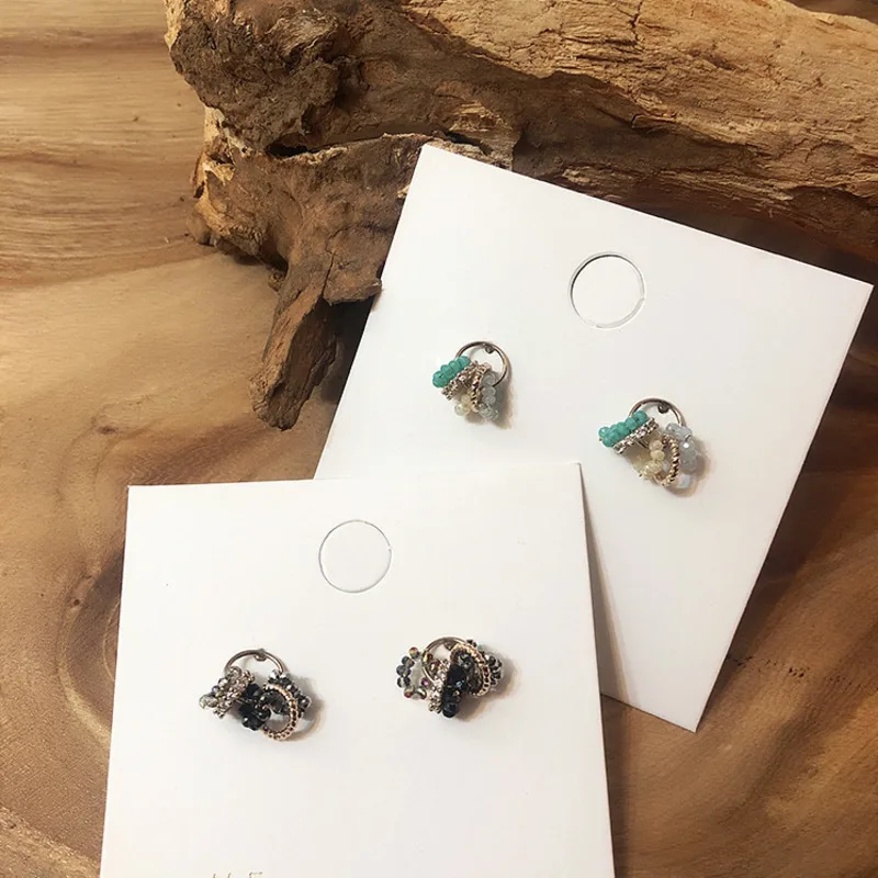

2019 Korea Bohemian Multiple Colors Crystal Flower Stud Earrings Geometric Fringe Round Colorful Crystal Piercing Earrings Women