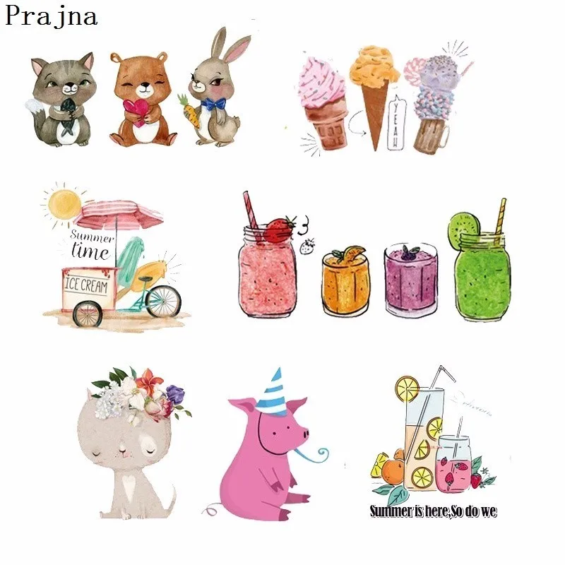 

Prajna Animal Transfer Cute Rabbit Bear Pig Patches Iron On Stickers Vinyl PVC Appliques For Clothing Washable New Sale 2018