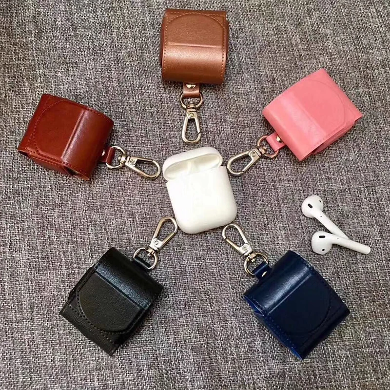 

Fashion Lich Leather Case for Apple Airpods Accessories for i10 TWS Bluetooth Earphone Protective Cover Bag Anti-lost Keychain