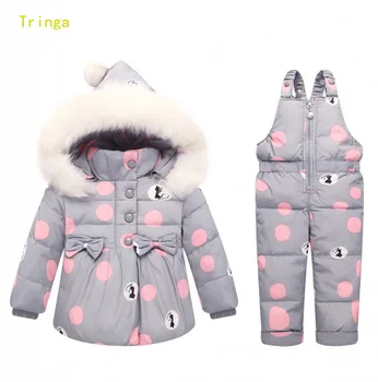 

Children Clothing Kids Girl 2 3 4 Fur Hooded down coat Jacket+overalls jumpsuit -20 Winter Clothes Snowsuits Baby Girl Outfits