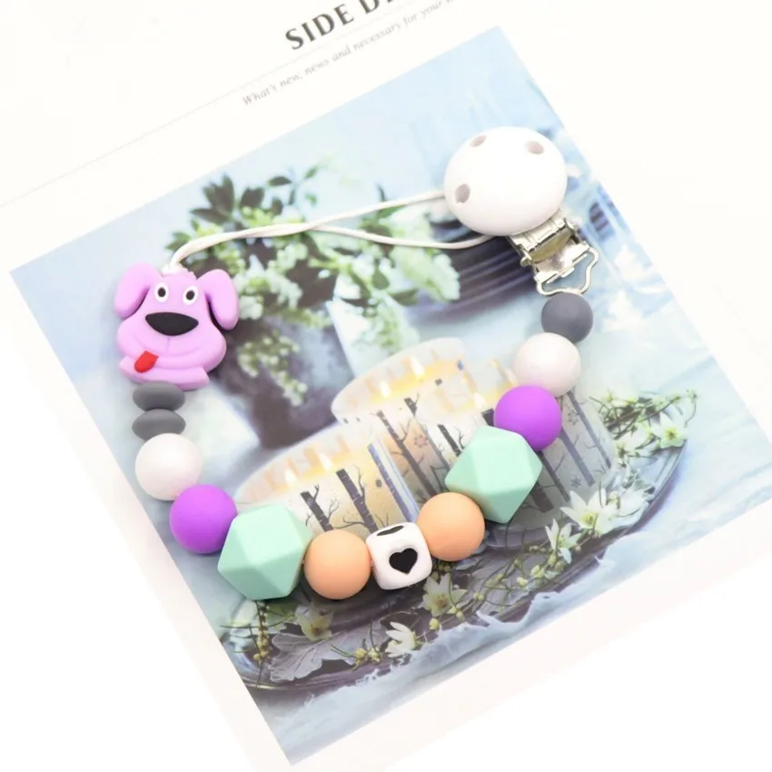 

Newborn Gift Baby Silicone Pacifier Clip Binky Clip Dummy Clip Pacifier Teethe Toy Chain Biting Beads Cute Pug Suitable Girl Boy