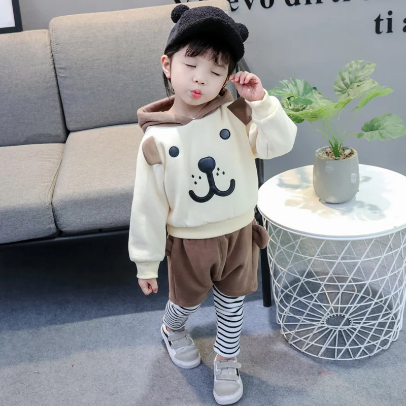 

Girl Cartoon Little Bear Winter Clothes Suit Increase Thickening 2018 Korean Children Trousers Twinset