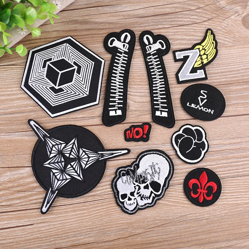 PGY Dark Punk вышитые аппликации череп молния патчи Железный на одежде Diy буквы значки