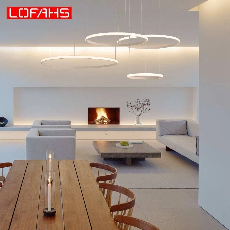 LOFAHS креативный современный светодиодный Люстра для гостиной спальни столовой круглые кольца в оправе светодиодный люстры освещение