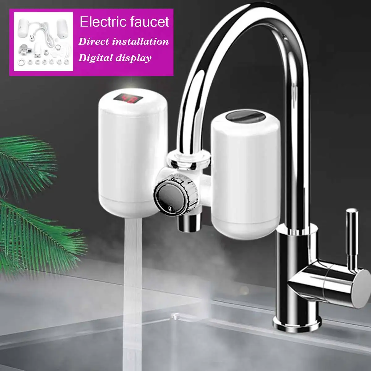 

3KW 220V Electric Instant Hot Water Heater Sink Faucet Kitchen Heating Tap Free Installation Temperature Display Electric Faucet