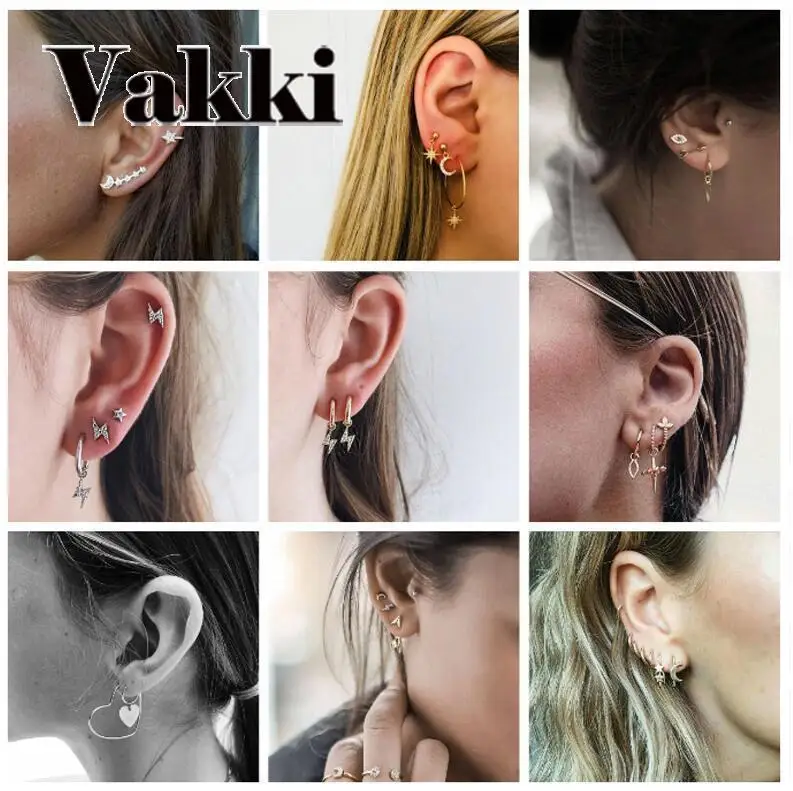 

Ornaments Fashion Fully-jewelled Stars Moon Ear Nail Suit Cross Heart-shaped Arrow Earrings Ear Nail