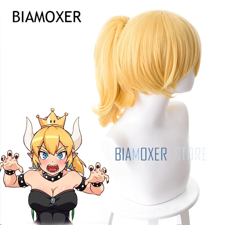 

Biamoxer Princess Bowsette Cosplay Wig Gold Pigtail Super Mario Peach Koopa Bowser Role Playing Synthetic Hair