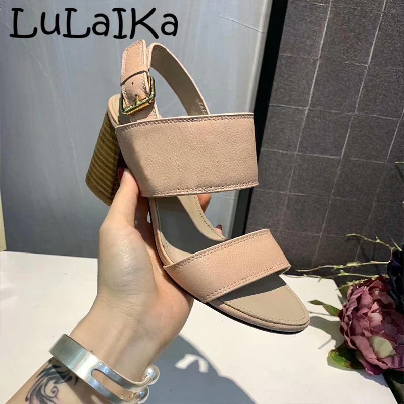 

Fashion Brand Solid Color Woman High Heels Summer Round Head Comfortable Shoes Sexy Buckle Lady Wedding Party Sandals 2019