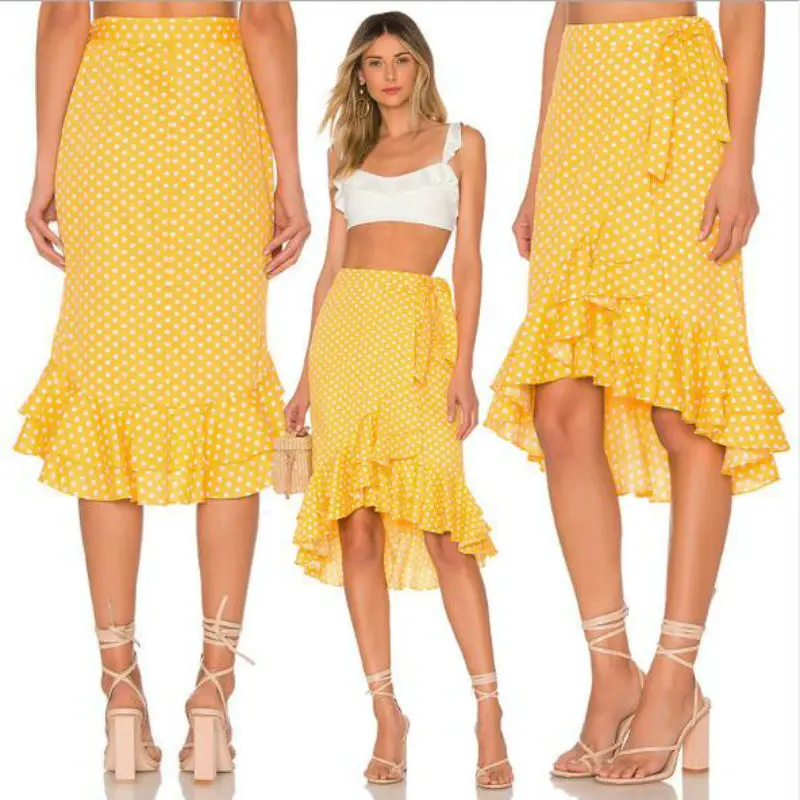 

Summer Women Yellow Boho saia midi Skirt Fashion Clothing Vacation Skirts faldas mujer moda 2019 jupe femme harajuku skirt