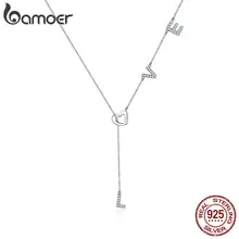 BAMOER романтическое 925 пробы Серебряное ожерелье с подвеской в форме любовного письма Длинная цепочка для женщин модные ожерелья ювелирные изделия SCN318