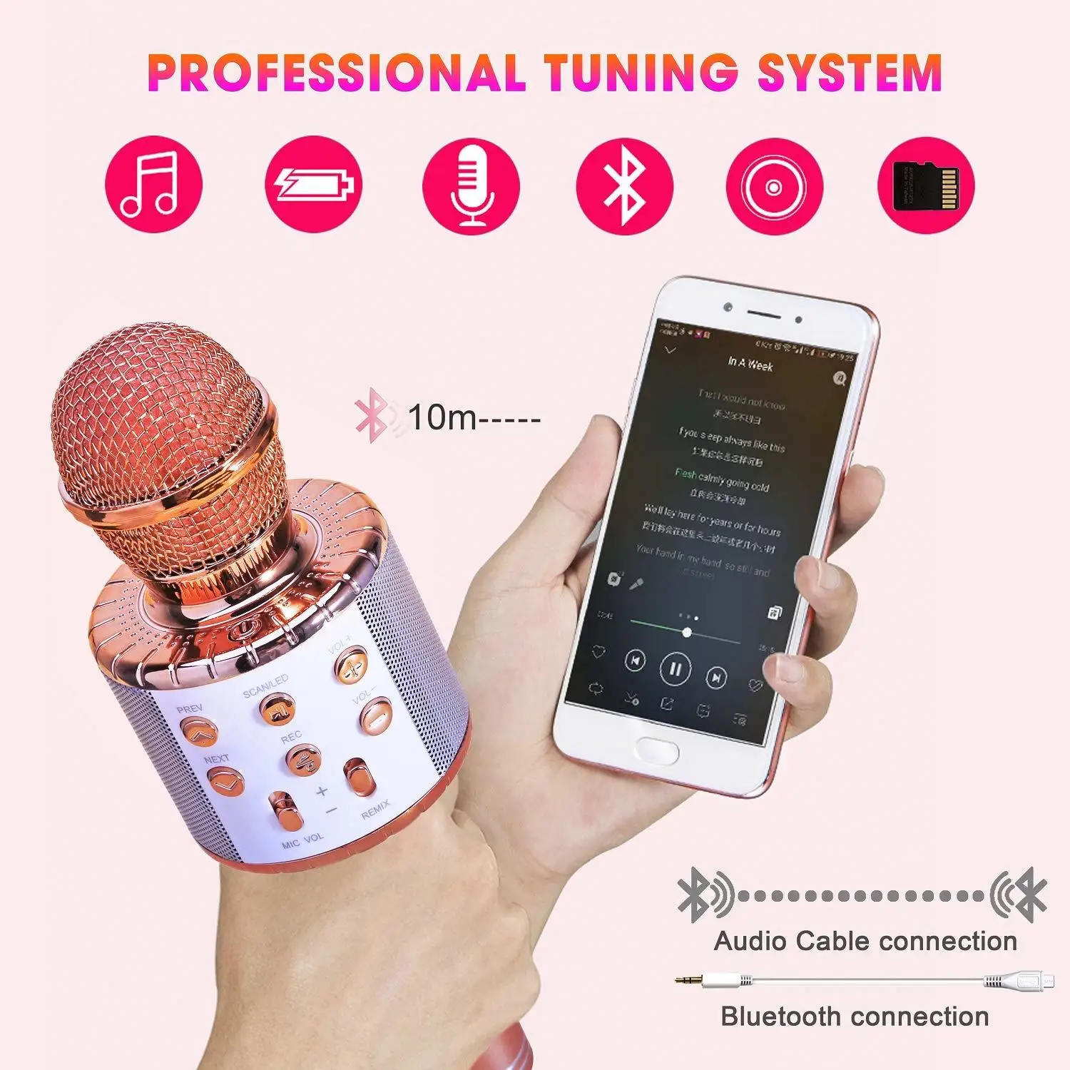 Beste Draadloze Karaoke Record Microfoon 4 In 1 Bluetooth Handheld Draagbare Speaker Machine Thuis Ktv Speler Voor Android   Ios Apparaten