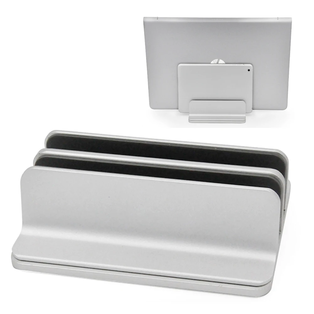 

Base Adjustable Thickness Aluminum Alloy Notebook Erected Double Space Holder Desk Laptop Stand Vertical For MacBook For Surface