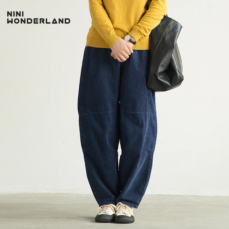 Женские вельветовые штаны шаровары NINI WONDERLAND свободные брюки до щиколотки с