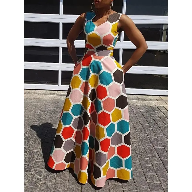 

Sisjuly Women Maxi Dresses Floral Length Printed Sexy Ladies Party Dress Pink Elegant Beach Office Geometric Summer Long Gown