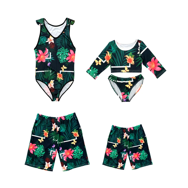 

Family Matching Swimwear Floral Parent-child Swimwear Father Son Matching Clothes Swimming Trunks Beach Mother Daughter Outfits