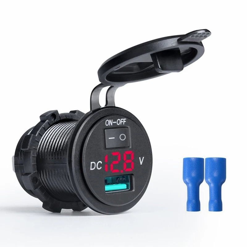 

Car Charger Dual USB Port LED Digital Display Waterproof With Voltmeter Switch Quick Charging For Auto Motorcycle 12-24V 18W
