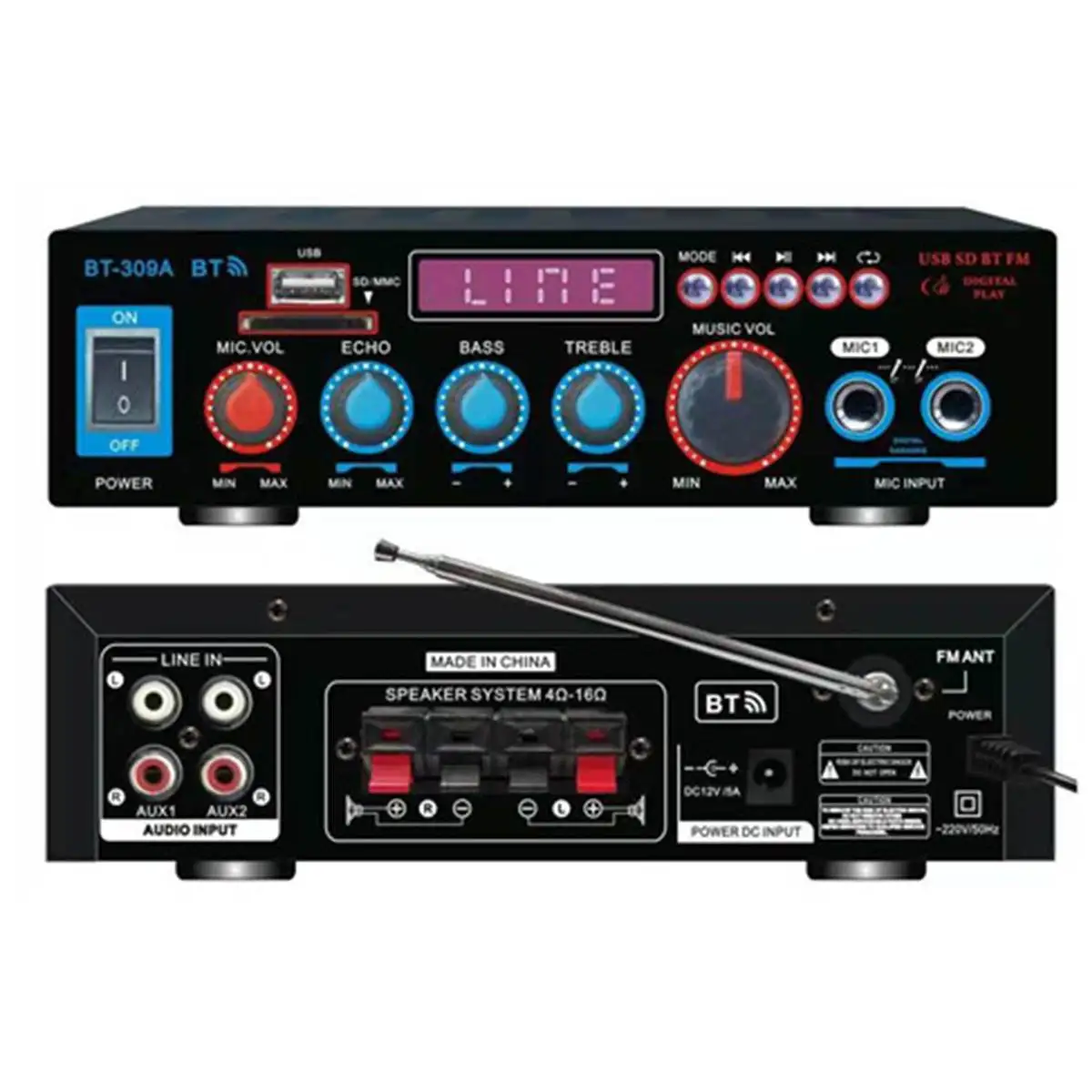 Online AMPLIFICADOR DE POTENCIA DE Audio HIFI 2CH 800W amplificadores de cine en casa 12 220V Audio con soporte de Control remoto FM USB tarjeta SD bluetooth