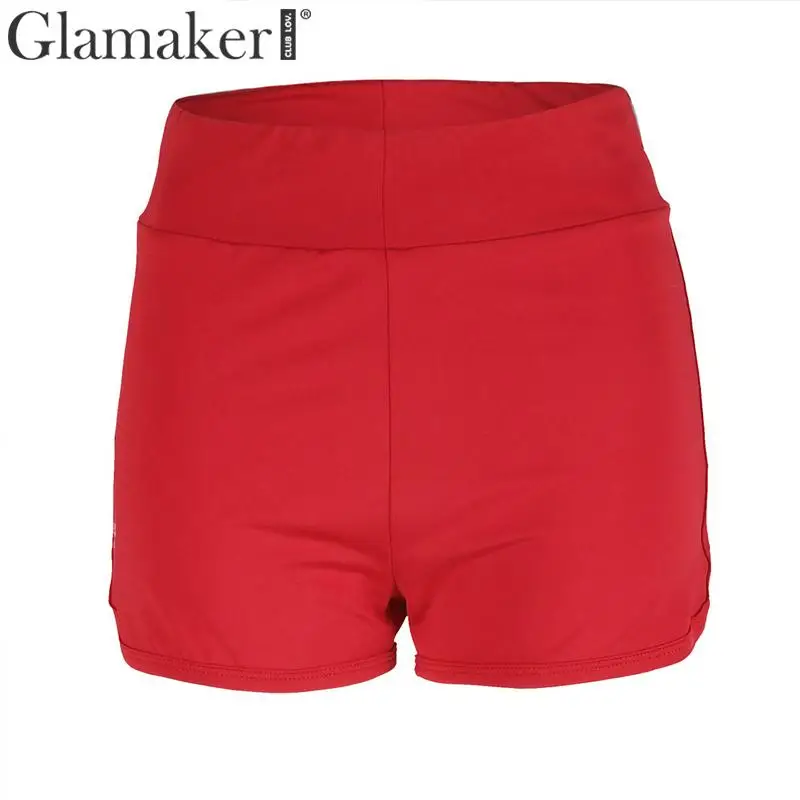 Glamaker Черные Карманы Шорты с высокой талией женские повседневные летние тонкие женские элегантные облегающие красные спортивные шорты