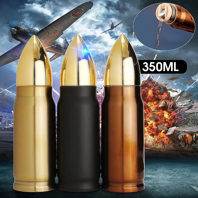 

1Pcs 350ML Army fans Portable Stainless Steel Bullet Vacuum Flask Travel Insulated Water Bottle Bullet