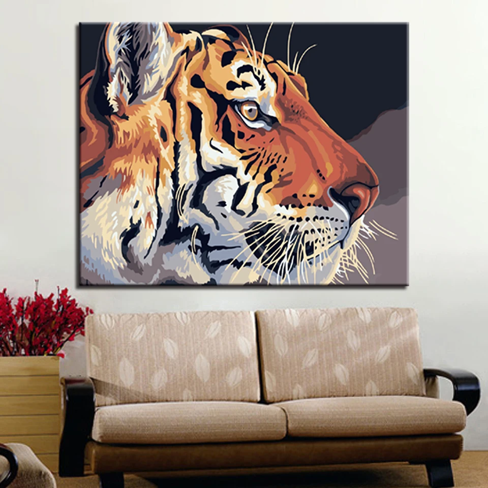 

The Tiger Stared Ahead Picture By Numbers Kits Hand Painted Style On Linen Canvas Home Decorative Unique DIY Animal Painting