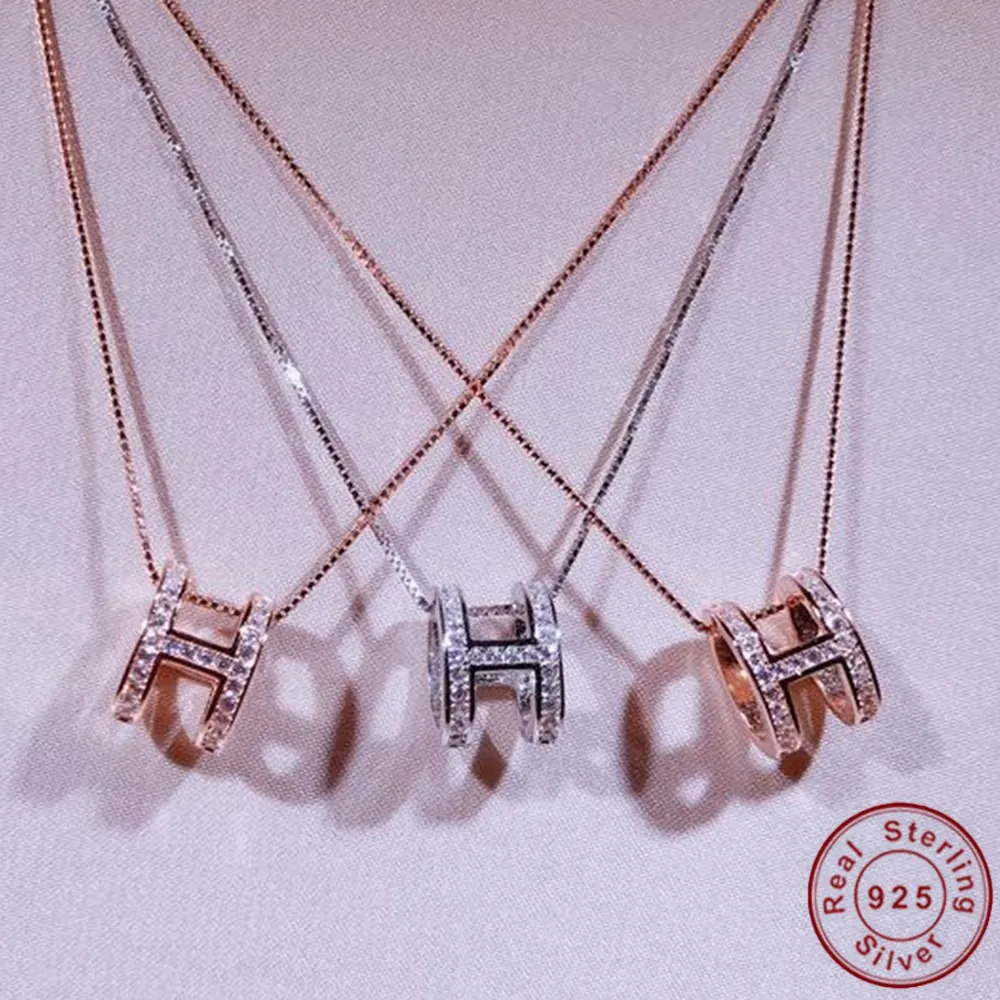 Женские модные украшения подарок маленькая буква H Подвеска 925 серебро кубический цирконий ожерелье