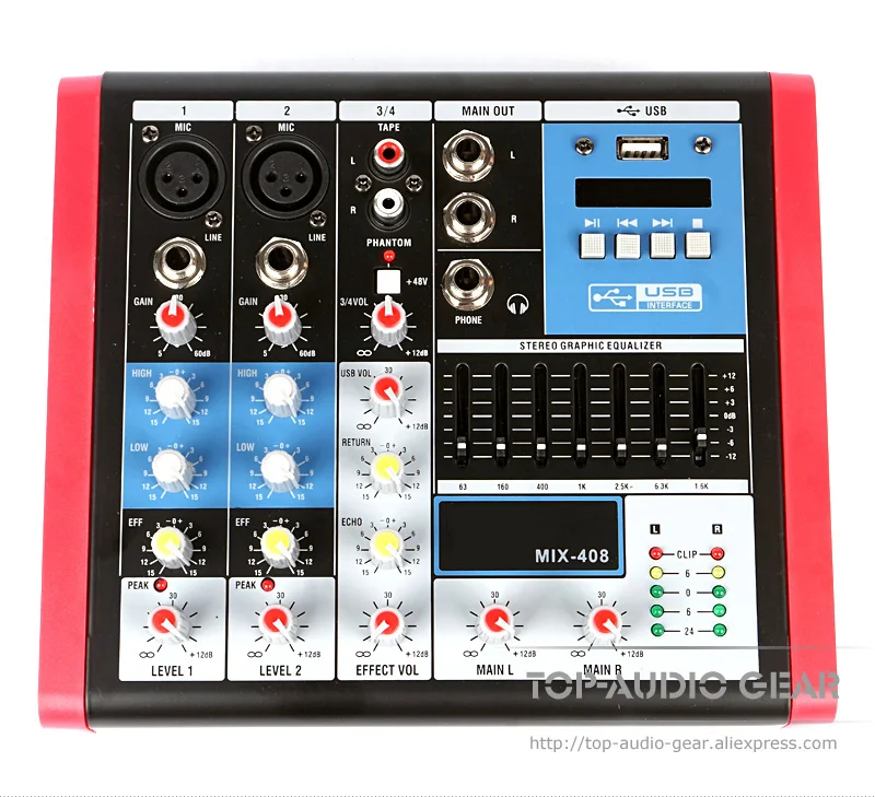 

Professional 4 Channel Portable Audio Mixer Console Mixing Small Mini Sound Desk Equipment 48v Phantom Power Supply DJ Line Echo