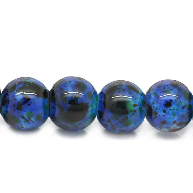 

5 Strands Blue Mottled Round Glass Loose Beads 6mm( 2/8"), 80cm long (B20443)
