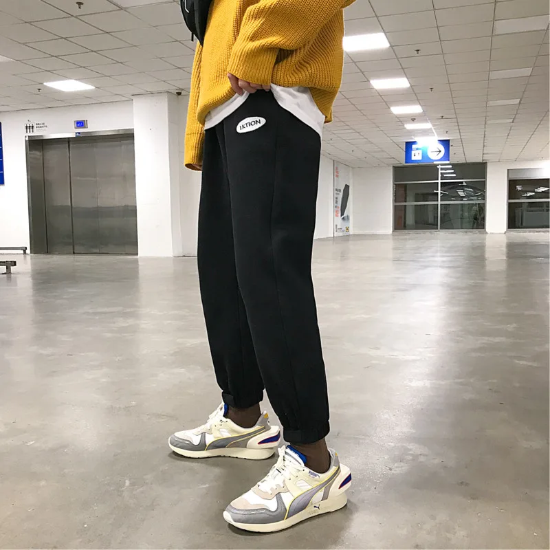 Men's Sweatpants 2019 Spring Loose Warm Pants Plus Velvet Thickening Personality Fashion Teen Neutral Pants Special Treatment