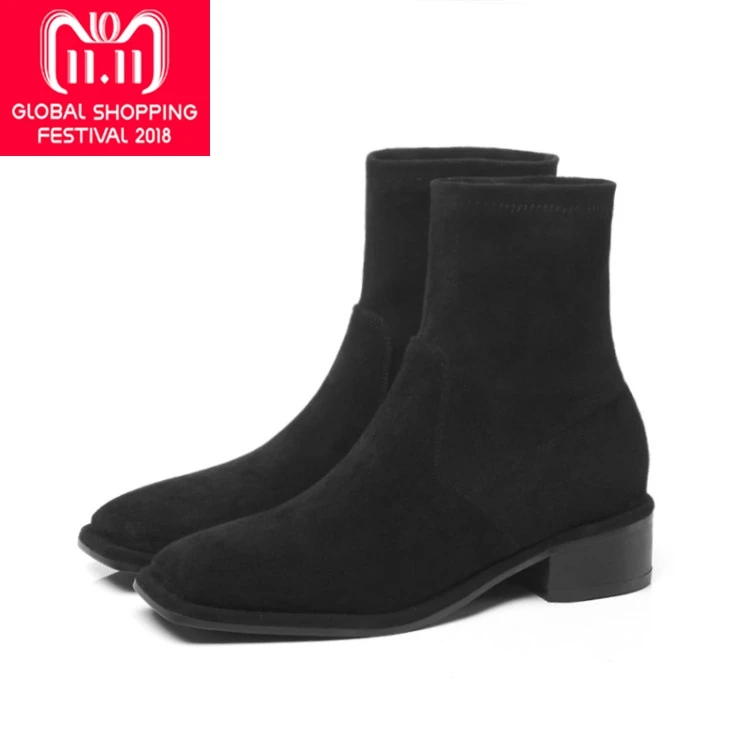

{Zorssar} 2019 New Faux Suede Leather flat Woman boots Fashion Winter plush snow boots Female Ankle Stretch boots Botas mujer