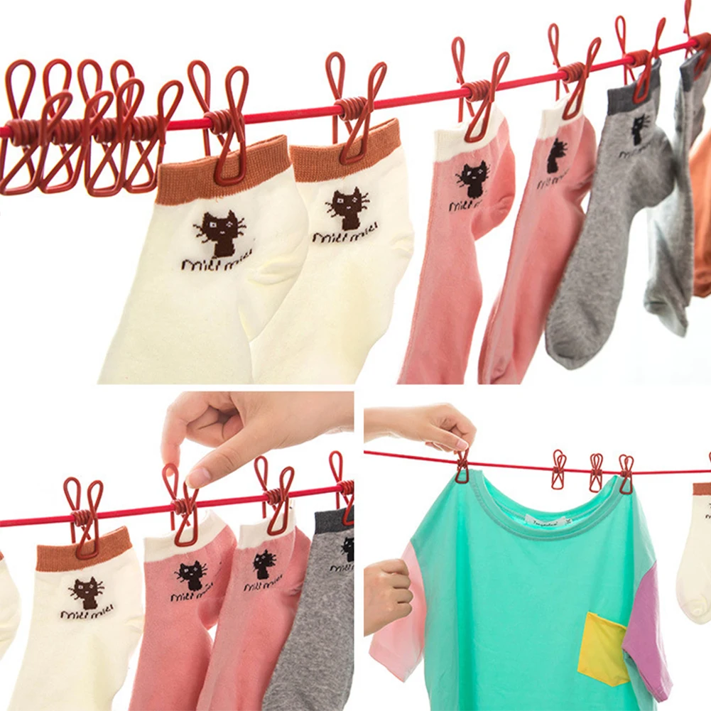 Clothesline With Clip Travel Portable Retractable Windproof Clothesline 12 Clip Elastic Washing