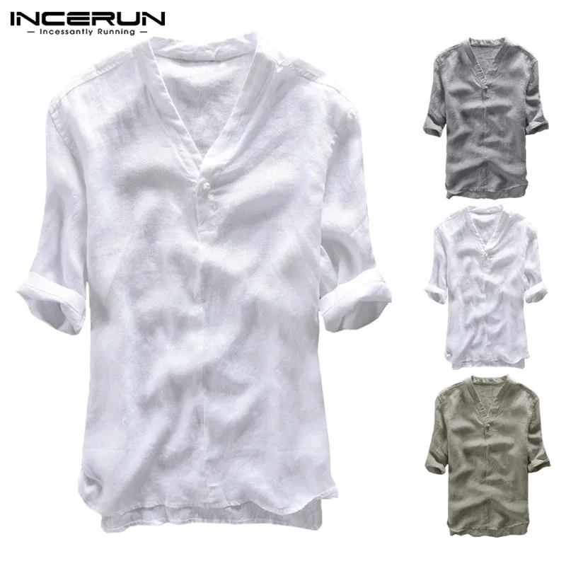 

Trend Chinese Style Male Social Shirts Dress Masculina Camisa Men Clothes Casual Shirt Tee Slim Three Quarter Sleeve 5XL Tops