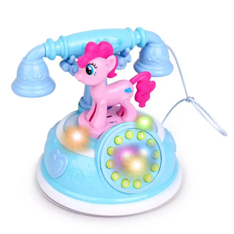 

Baby cartoon Landline Toys Sound Light Early Cartoon Simulation pink horse Children Light Music Education toy gift color random