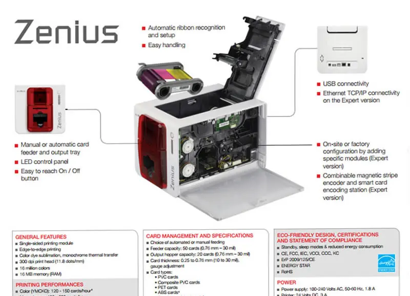 Evolis Zenius на одной стороне, ПВХ принтеров удостоверение личности, прямая на карту односторонний карт принтер с одним YMCKO Цвет ленты