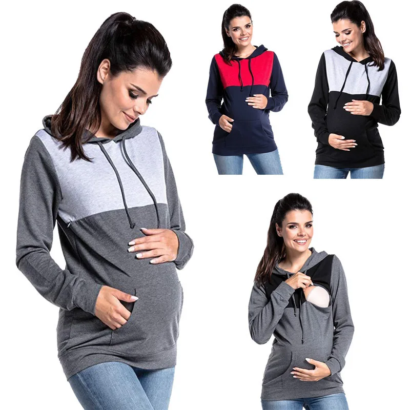

New Pattern Even Cap Pulling Rope Spelling Color Maternity Dress Lactation Sweater tshirt women breastfeeding clothes Cotton