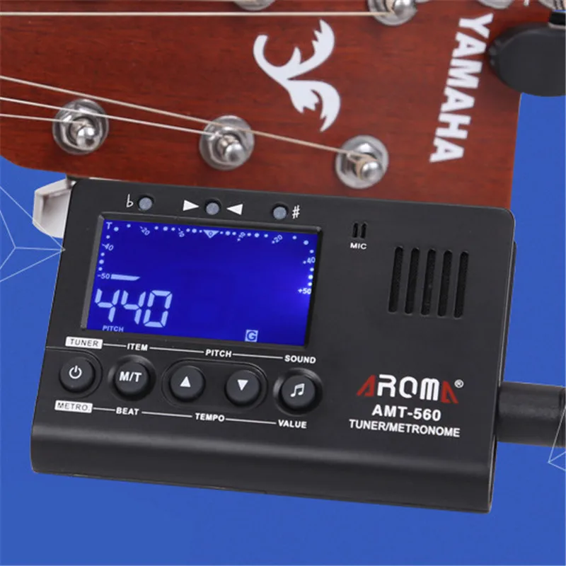 

AMT-560 Guitar Tuner Electric Tuner Metronome Built-in Mic with Pickup Cable 6.3mm for Guitar Chromatic Bass Violin Ukulele