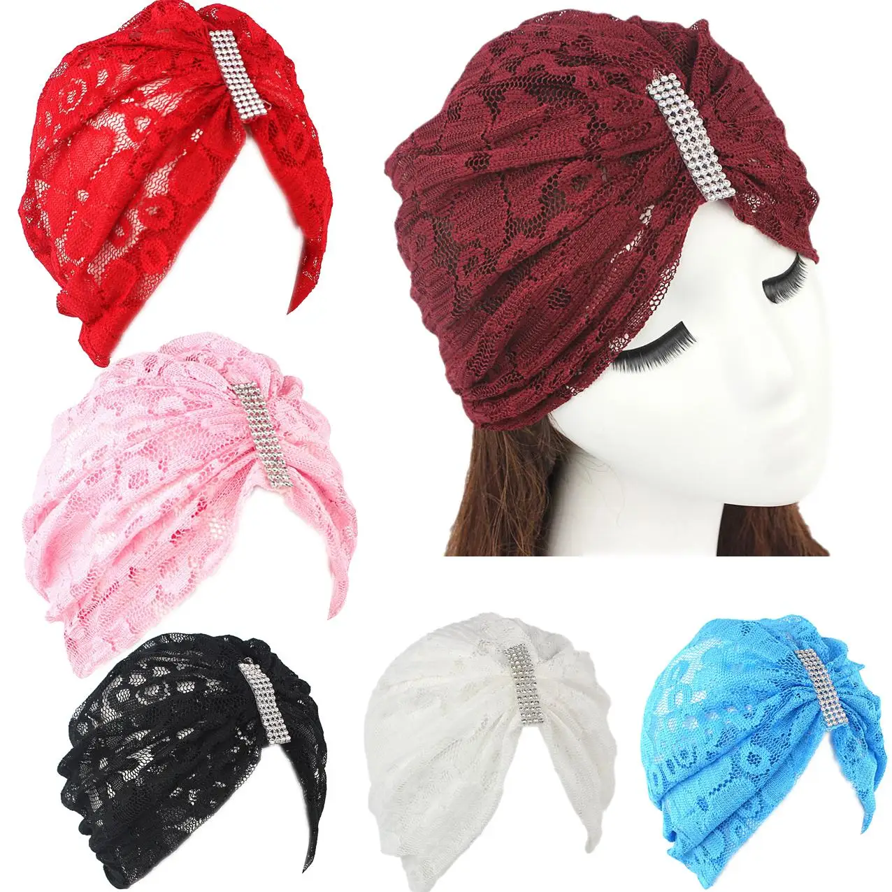 

Fashion Muslim Women Lace Cap Indian Hat Headscarf Summer Turban Hats Headwrap Chemo Cap Pleated Hair Loss Islamic Bonnet Beanie