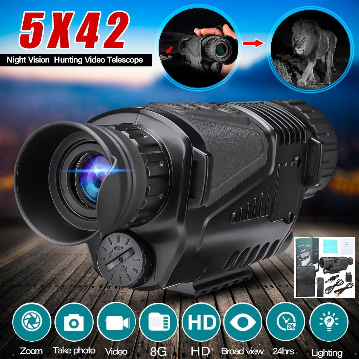 

SGODDE 5X42 Infrared Night Vision Monocular HD Camera Infrared Night Vision Video Telescope For Hunting Camping Caving