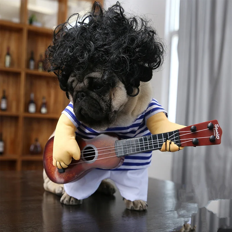Забавный гитарист косплей костюм собаки для маленькой собаки большой собаки питомца кошки смешной золотой ретривер Хэллоуин вечерние одежда на заказ