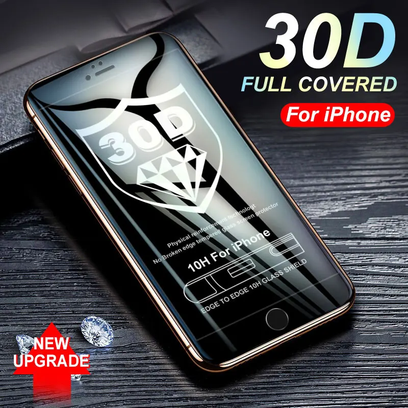 Защитное стекло с изогнутыми краями 30D для iPhone 7 8 6 6S Plus закаленное iphone X XS Max XR