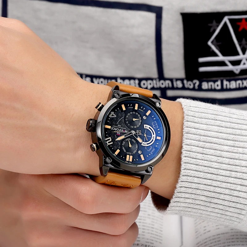Мужские спортивные часы NAVIFORCE роскошные брендовые кварцевые с ремешком из