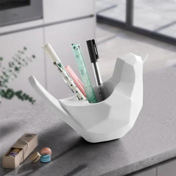 Desktop Pen holder for office school desk cute resin Geometric bird shape gift home ornament