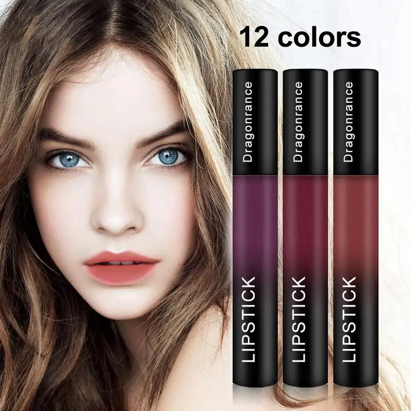 

12 Colors Waterproof Liquid Matte Lipstick Long-lasting Red Black Lip Gloss Makeup Stick Nude Beauty Lip Tint Korea Cosmetics