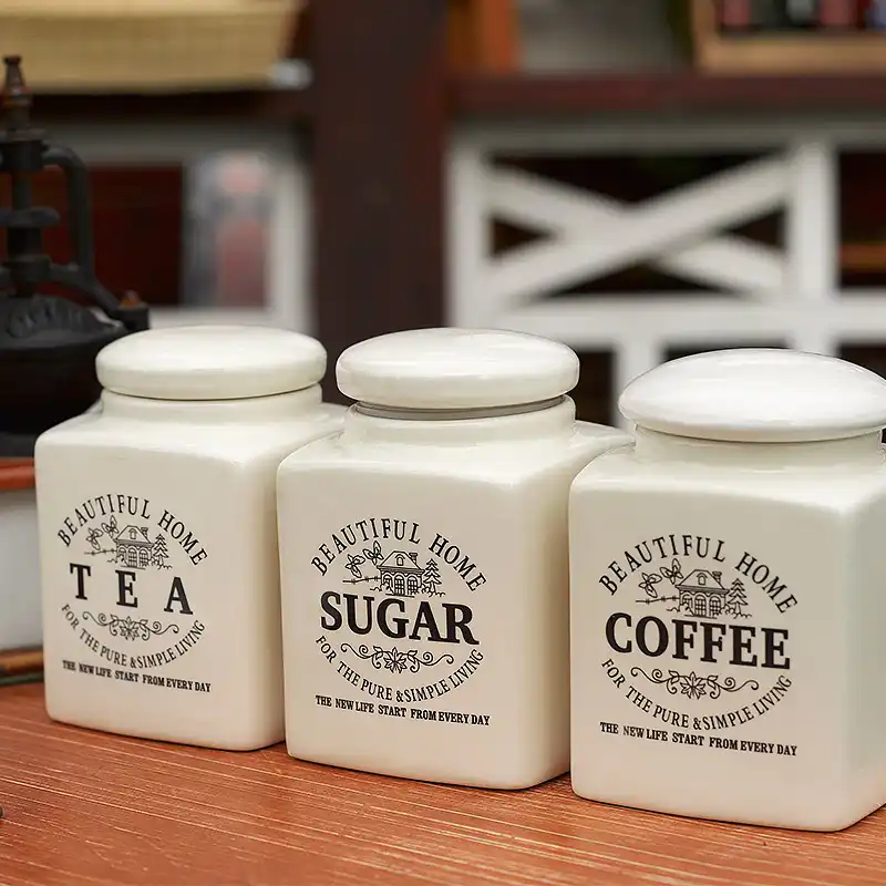 Brief Beautiful Home Ceramic Tea Coffee Sugar Sealed Jars And Lid