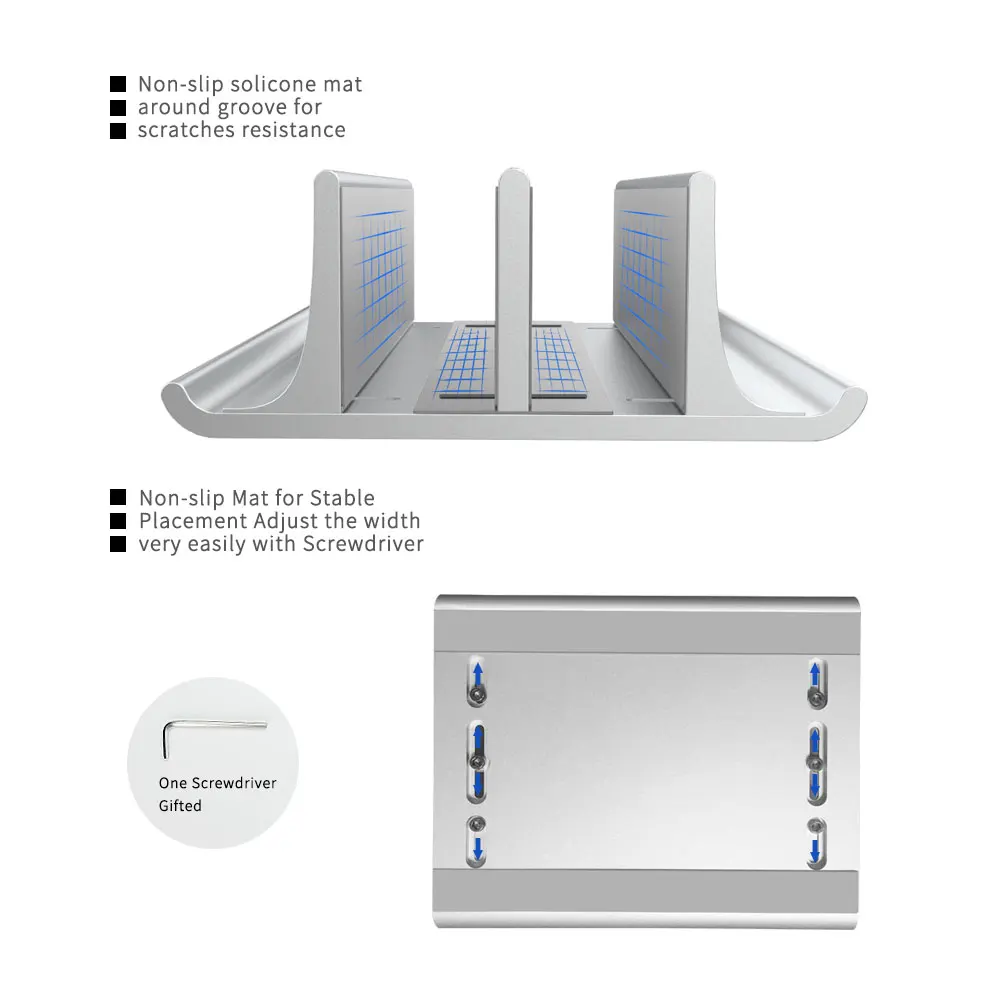  Adjustable Metal Vertical Laptop Stand Newly Designed 2 Slot Aluminum Desktop Dual Holder Up to 17.