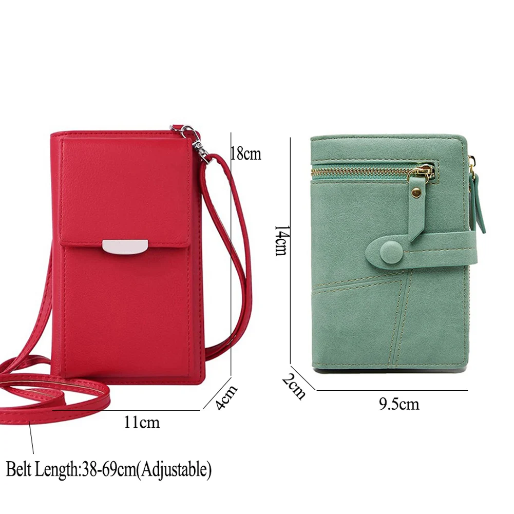 Solid Sweet Women's Cell Phone Wallet Shoulder Straps HandBags Clutch Crossbody Messenger Tote Bags Card Holders Gifts For Girls