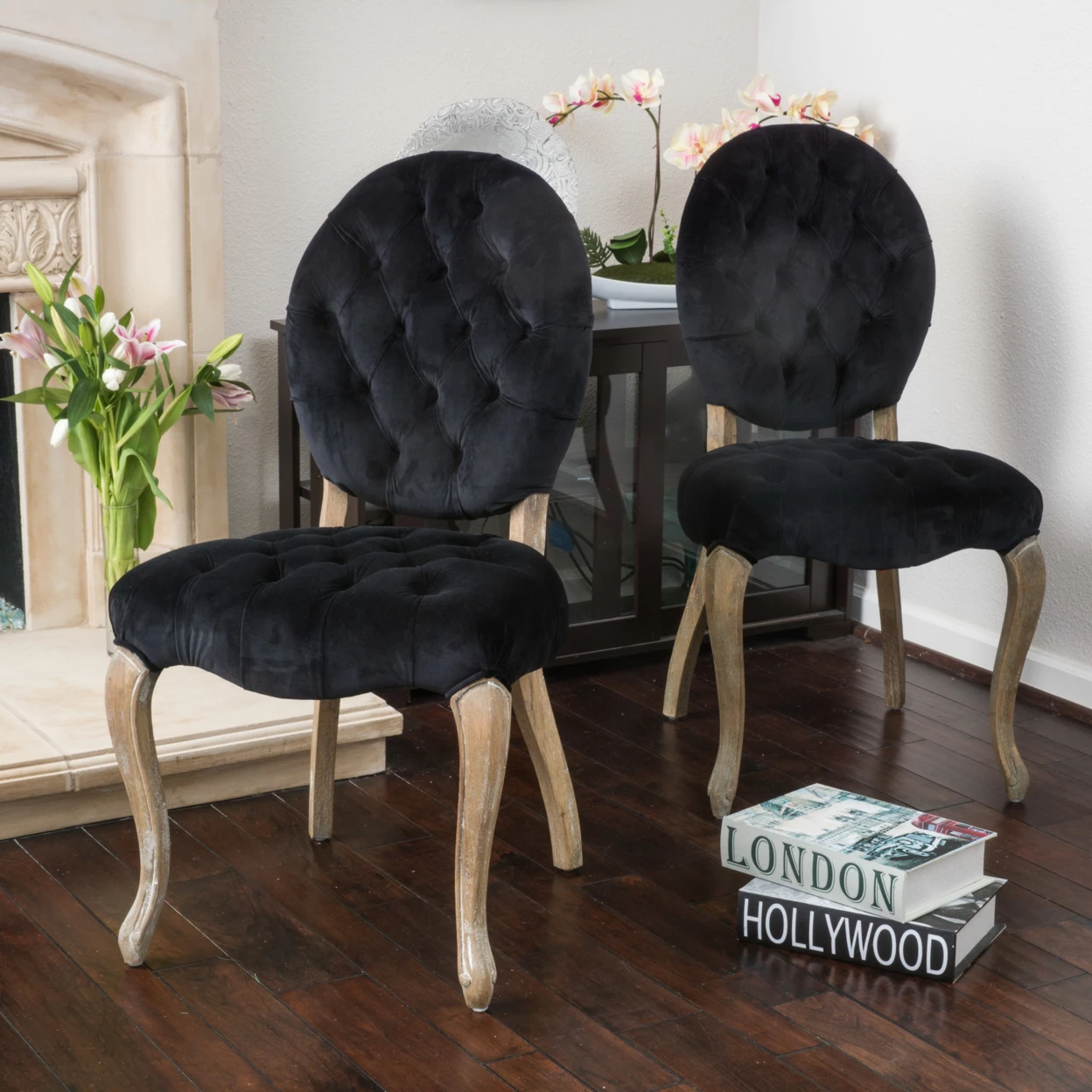 Marlon Black Velvet Dining Chair (Set of 2)in Dining Chairs from